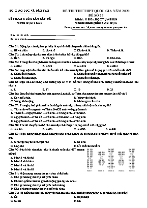 Đề thi thử THPT Quốc gia môn Sinh học năm 2019 - Đề số 23 (Có đáp án)